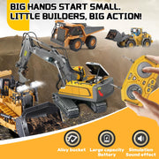 Mudsterz Excavator, 2025 New Mudsterz Trucks with Cool Lights and Sounds, Complete Control Over The Construction Site, Alloy Material, 2.4ghz Remote, Little Builders, Big Action (A+B+C+D)