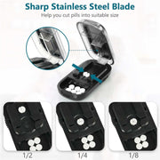 Pill Cutter Splitter for Small and Tiny Pills - 1/2 & 1/4 Adjustable Pill Splitter with Centering Device for Cutting Multiple Pills, Accurate Alignment and Easy to Use (Black)