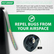 Fly Away - 2 Pack Outdoor Fly Repellent Fan, Outside or Inside Table use, Restaurant, Barbeque, Events, Deter Flies, Wasps, Bees, Other Moscas and Bugs Away, Battery Operated, Tabletop, Hanging Hook.