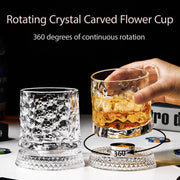GOWARM 360 Degree Rotating Whiskey Glass Set with Ice Ball Mold, Crystal Clear Bourbon Scotch Glassware for Men, Fun & Novelty Gifts (Pattern 9)
