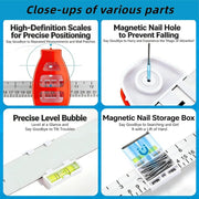 2026 Creative Wall Hanging Tool with Level, Picture Hanging Leveling Tool & Picture Hanging Ruler with Level, Bubble Level & Marking Guide for Wall Art, Mirrors, Shelves (orange)