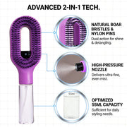 Hair Brush with Water Spray Mister - 2-in-1 Detangling Brush with Built-in Fine Mist, Portable Wet & Dry Styling Tool for Smooth, Frizz-Free Hair - Quick Refresh for Women & Girls On-The-Go(1 Purple)