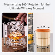 GOWARM 360 Degree Rotating Whiskey Glass Set with Ice Ball Mold, Crystal Clear Bourbon Scotch Glassware for Men, Fun & Novelty Gifts (Pattern 9)