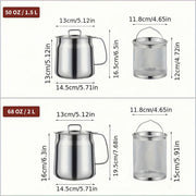 68oz 304 Stainless Steel Deep Fryer Pot with Basket & Strainer, Large Capacity Bacon Grease Container for Kitchen,Frying, Cooking, Camping,Oil Filter Container - Dishwasher Safe (68oz/2L/2.1Qt)