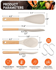 Cooking Spoon and Rice Scooper for Nonstick Cookwares, Great for Cooking and Serving Sturdy BPA-Free Matte Silicone, Wood Handle Spoon for Mixing, Scoop, and Scrape (KHAKI)