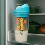 CRUNCHCUP XL Blue - Portable Plastic Cereal Cup for Breakfast On the Go, To Go Cereal and Milk Container, No Spoon or Bowl Required