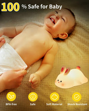 Daixinde Big Face Rabbit Night Light, Cute Bunny Gifts, Silicone Squishy Rabbit Lamp, Rechargeable Dimmable Animal Nightlight, Baby Night Light for Nursery Breastfeeding Bedroom Living Room