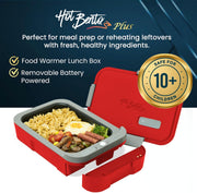 Hot Bento PLUS Self Heated Lunch Box and Food Warmer Removeable Battery Powered, Portable, Cordless, Hot Meals for Office, Travel, Jobsite, Picnics, Outdoor Recreation, Kitchen Meal Prep (Ruby)