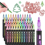 Marker Pen for Highlight, Outline Shimmer Markers Double Line Self-Outline Metallic Glitter Pens Super Squiggles Glitter Marker Set for Card Scrapbook Craft Arts Supplies(48)