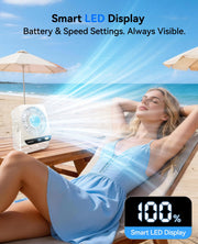 KIMMOO USB Desk Fan for Bedroom, 199 Speeds Turbo Airflow, Portable Fan with Ice Cooling, Digital Display Quiet Table Fan, 270° Rotating Small Rechargeable Battery Desktop Fans for Home Office (White)