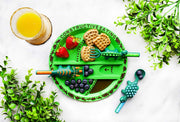 Constructive Eating Plate and Utensils Set - USA-Made Toddler Dinnerware with Divided Plates (Dinosaur)