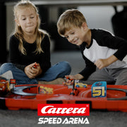 Carrera Speed Arena Disney Pixar Cars - Portable Slot Car Race Track Includes 2 Cars Lightning McQueen and Dinoco Cruz - Battery-Powered Beginner Toy Racing Set for Kids Ages 3 Years and Up