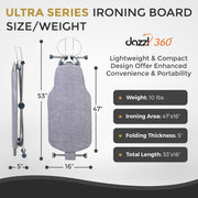 Dazzl 360° Dual-Sided Iron Board - Torso-Shaped Ironing Board Full Size with 8-Level Adjustable Height, Rotatable & Detachable Iron Holder, Garment Clips - HDPE Heat-Resistant Surface