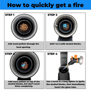 Smokeless Wood Pellet Patio Heater, Spiral Swirling Flame Glass Tube Fire Pit for Patio/Garden/Backyard, Anti-Tip Steel Base with Adjustable Feet, Outdoor Use Only