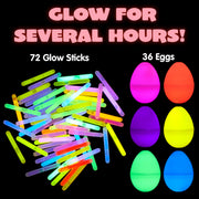 JOYIN 72 Pcs Easter Eggs with 144 Pcs Mini Glow Sticks for Kids Glow-in-The-Dark Basket Stuffers Fillers Gift, Easter Eggs Hunt Game Party Favors Classroom Decorations Supplies