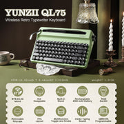 YUNZII QL75 Wireless Typewriter Hot Swap Retro Mechanical Keyboard,Punk Round Keycaps,RGB Backlit QMK/VIA Programmable, Multi-Device Keyboard with 2.4GHz/Type-C/BT5.0 (Green, Cocoa Cream V2 Switch)
