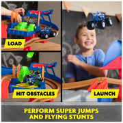 Monster Jam, Supercharge Speedway Playset, Megalodon and El Toro Loco Die-Cast Monster Trucks, Light Up World Finals Track Kids Toys for Boys Ages 3 and Up