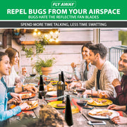 Fly Away - 2 Pack Outdoor Fly Repellent Fan, Outside or Inside Table use, Restaurant, Barbeque, Events, Deter Flies, Wasps, Bees, Other Moscas and Bugs Away, Battery Operated, Tabletop, Hanging Hook.