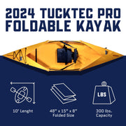 Tucktec 8' Jr. Foldable Kayak - 225 lb. Capacity, 2-Minute Set Up, Lightweight & Portable Kayaks - Made in USA - Black