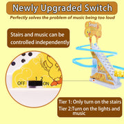 JOYGETIN Small Ducks Climbing Toys,Electric Duck Climbing Stairs Tracks Slide Toy Set,Duck Roller Coaster Toy with Flashing Lights & Music On/Off Button