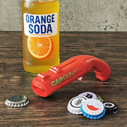 bottle cap shooting gun - Fun bottle opener tool launches bottle caps for parties, barbecues, and bar games (red-black-grey)