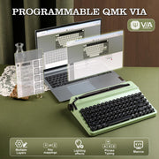YUNZII QL75 Wireless Typewriter Hot Swap Retro Mechanical Keyboard,Punk Round Keycaps,RGB Backlit QMK/VIA Programmable, Multi-Device Keyboard with 2.4GHz/Type-C/BT5.0 (Green, Cocoa Cream V2 Switch)
