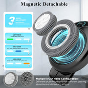 Electric Back Scrubber for Shower - Wall Mounted Exfoliating Brush, Hands-Free Automatic Body Scrubber, IPX7 Waterproof, 3-Speed Adjustment, 3 Replaceable Heads with 50pcs Disposable Shower Caps-Black