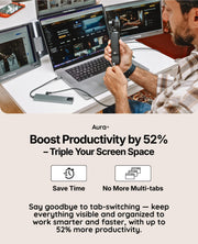 Aura Displays Triple Boost 14” Pro | Premium Triple Portable Monitor Extender | Full Aluminum | Quad Screens | 3×14” FHD 1080P HDR IPS | USB-C & HDMI | Compatible with 11”-18” Laptops