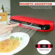Quasziwa Aluminum Foil & Plastic Wrap Dispenser with Cutter - Easy One-Hand Operation, Space-Saving Kitchen Organizer for Worktops & Cabinets, Magnetic Cling Film Dispenser - Fits 12" Rolls, Red