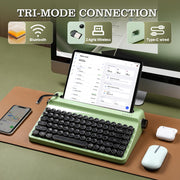 YUNZII QL75 Wireless Typewriter Hot Swap Retro Mechanical Keyboard,Punk Round Keycaps,RGB Backlit QMK/VIA Programmable, Multi-Device Keyboard with 2.4GHz/Type-C/BT5.0 (Green, Cocoa Cream V2 Switch)