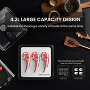 Defrosting Tray for Frozen Meat, USB Rechargeable Meat Defrosting Box with Lid, Aluminum Defrosting Tray BBQ, Airflow Technology, Non Stick Easy to Clean (Black)