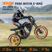 M5 Electric Bike for Adults/Teen,1500W Peak Motor 32 MPH, 48/15AH-35AH Dual Battery, 60/100 Miles 20" Fat Tire Electric Dirtbike, City Moped Electric Motorcycle for Adults Full Suspenssion Road Ebikes