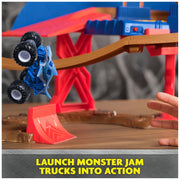 Monster Jam, Supercharge Speedway Playset, Megalodon and El Toro Loco Die-Cast Monster Trucks, Light Up World Finals Track Kids Toys for Boys Ages 3 and Up