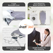 Dazzl 360° Dual-Sided Iron Board - Torso-Shaped Ironing Board Full Size with 8-Level Adjustable Height, Rotatable & Detachable Iron Holder, Garment Clips - HDPE Heat-Resistant Surface