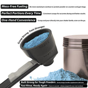 Slide Scoop the original measuring scoop + funnel No spill preparation of protein powder, workout & sports drinks, baby formula & kcup refill Mess & Spill free - (Set of 1 & 2 Tablespoon)