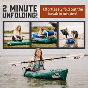 Tucktec 8' Jr. Foldable Kayak - 225 lb. Capacity, 2-Minute Set Up, Lightweight & Portable Kayaks - Made in USA - Black