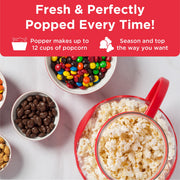 Ecolution Patented Micro-Pop Microwave Popcorn Popper with Temperature Safe Glass, 3-in-1 Lid Measures Kernels and Melts Butter, Made Without BPA, Dishwasher Safe, 3-Quart, Red