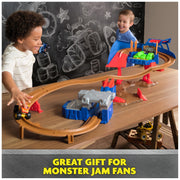 Monster Jam, Supercharge Speedway Playset, Megalodon and El Toro Loco Die-Cast Monster Trucks, Light Up World Finals Track Kids Toys for Boys Ages 3 and Up