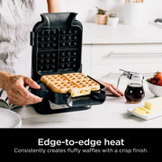 Ninja BW1000C Belgian Waffle Maker, Nonstick, 5 Shade Settings, Easy to Clean, Black/Silver, 12 inch