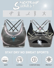 RUNNING GIRL Strappy Sports Bra for Women, Sexy Crisscross Back Medium Support Yoga Bra with Removable Cups (WX2354_Camouflage Grey, XS)