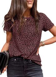 EVALESS Womens Cute Polka Dot Tops Crewneck Short Sleeve T Shirts Fashion 2024 Spring Summer Loose Fit Shirts Red Small