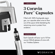 Coravin Timeless Six Plus Wine Preservation System - By-the-Glass Wine Saver - Wine Aerator, 3 Pure Argon Capsules, 6 Screw Caps, Clearing Needle & Carry Case - Silver
