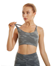 RUNNING GIRL Strappy Sports Bra for Women, Sexy Crisscross Back Medium Support Yoga Bra with Removable Cups (WX2354_Camouflage Grey, XS)