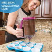 KPKitchen Pancake Batter Dispenser - Kitchen Must Have Tool for Perfect Pancakes, Cupcake, Waffle, Muffin Mix, Cake & Crepe - Easy Pour Baking Supplies for Griddle - Pancake Maker with Measuring Label