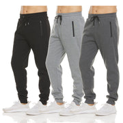 PURE CHAMP Mens 3 Pack Fleece Active Athletic Workout Jogger Sweatpants for Men with Zipper Pocket and Drawstring Size S-3XL (Small, Set 1)